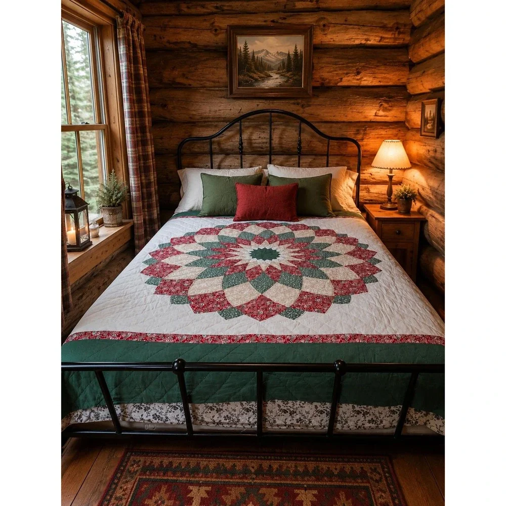 Vintage Handmade Floral Medallion Quilt 83x84 Cottagecore Bedding